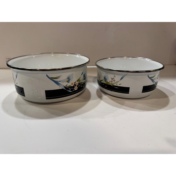 Enamel Bowls Set Blue stacking Iris Floral Design Kitchenware one lid B2.50 - Picture 3 of 9